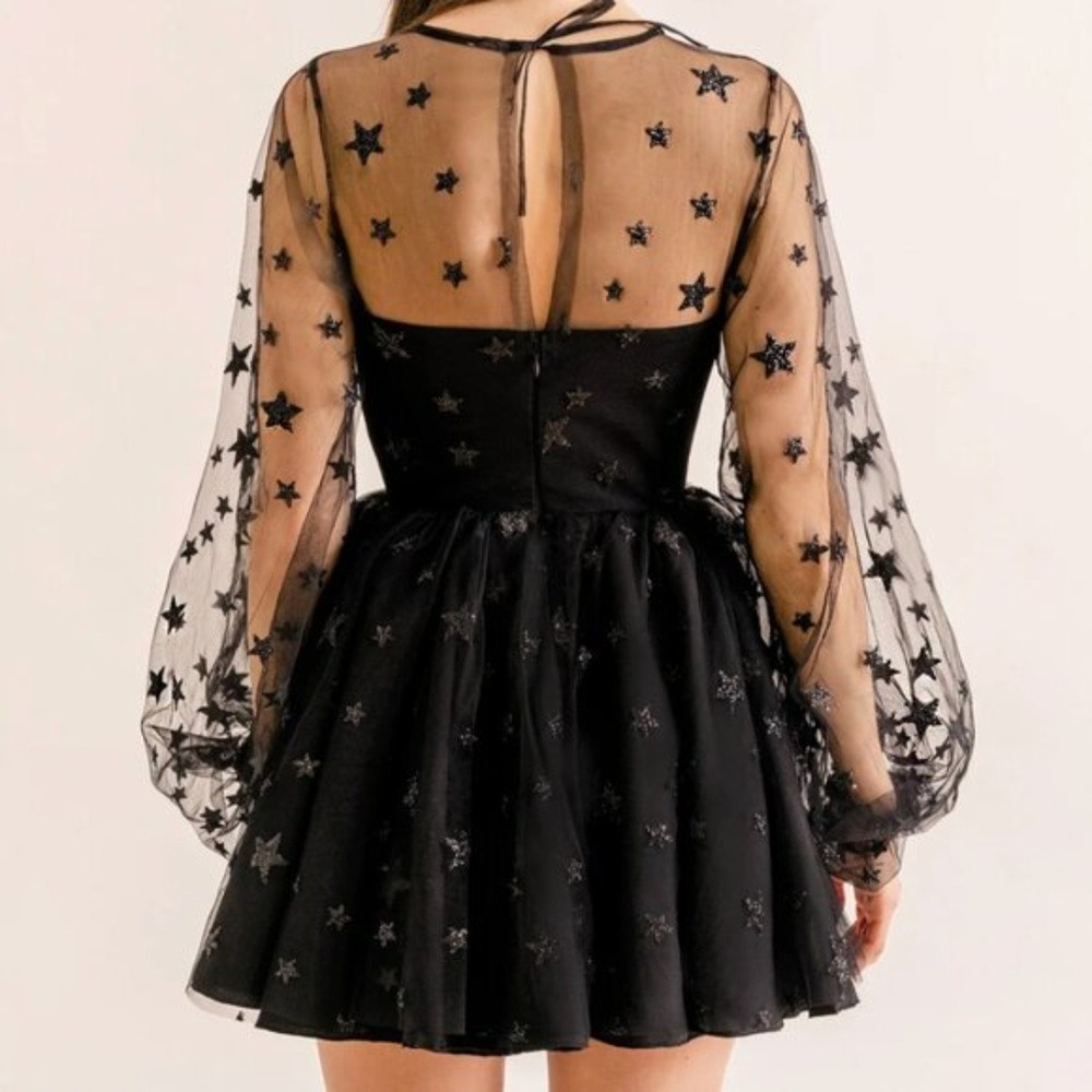 Lirika Matoshi Dress Tulle Mini Glitter Star Long Sleeve Mini Dress Size XL - Picture 7 of 9